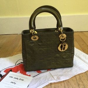 CHRISTIAN DIOR Green Cannage Quilted Nylon Medium Lady Dior